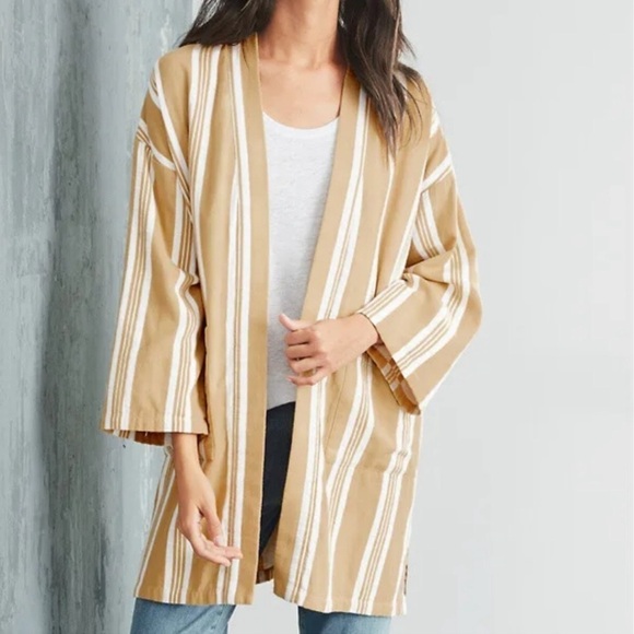 Eileen Fisher Reed Kimono Jacket Organic Cotton Striped Coastal Boho Artsy MP - Picture 3 of 13